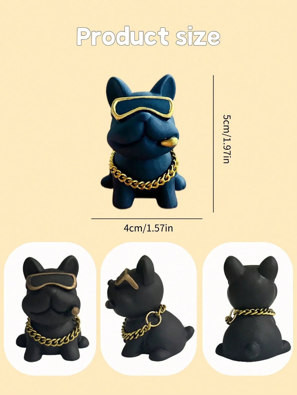 Cute Resin Bulldog Car Decoration With Gold Chain And Glasses – Fun Dashboard