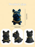 Cute Resin Bulldog Car Decoration With Gold Chain And Glasses – Fun Dashboard