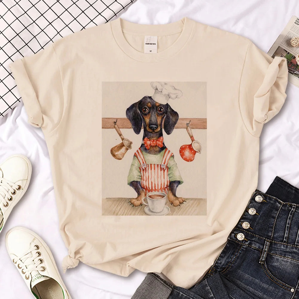 Dachshund t shirt women comic funny designer Tee