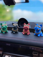 Cute Resin Bulldog Car Decoration With Gold Chain And Glasses – Fun Dashboard