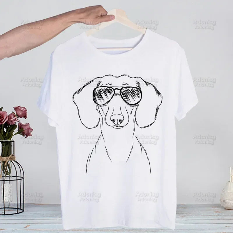 Dachshund Teckel Funny Cute Dog Animal Funny T Shirt Casual Short Sleeve