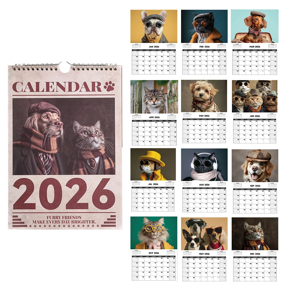 2026 A4 Wall Calendar Cats Dogs Monthly Calendar