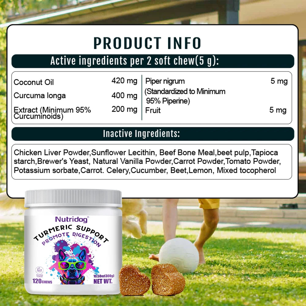 Turmeric Chews For Dog - Joint care contains glucosamine&chondroitin - Digestive support-120 soft chews