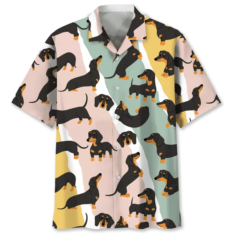 Cartoon Dachshund Dog 3d Printed Shirt Animal Pets Graphics Short Sleeves