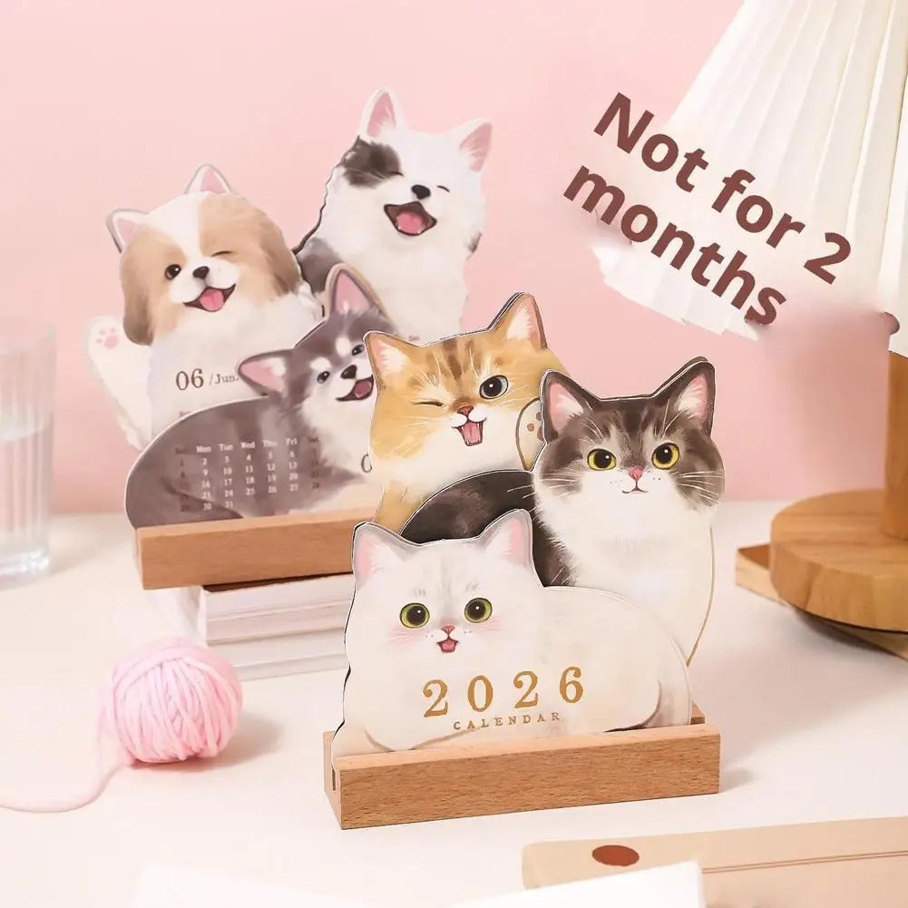 2026 New Cute Cat Dog Cartoon Desk Calendar