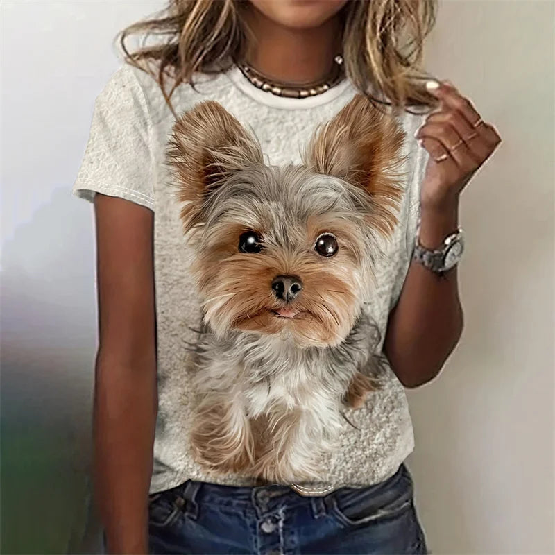 3D Printed Kawaii Cat Dog T-Shirt For Women Funny Animal Graphic Tees Summer Casual