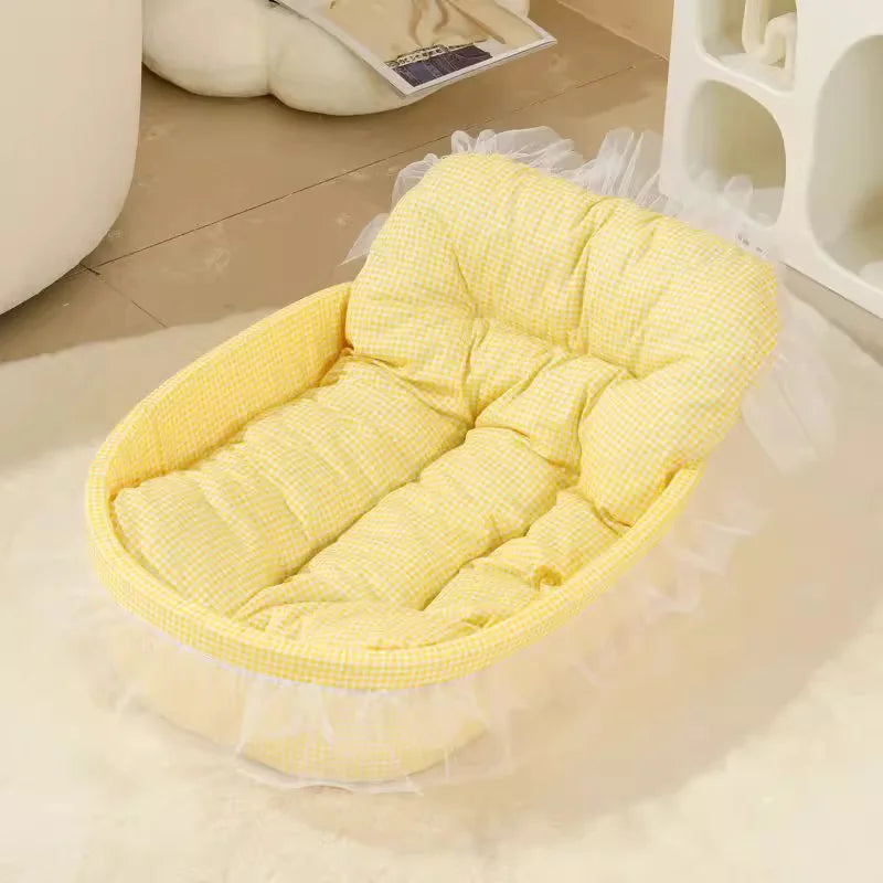 Cute Lace-Trimmed Princess Bed For Winter - Soft Polyester Plush Oval for Small Dogs