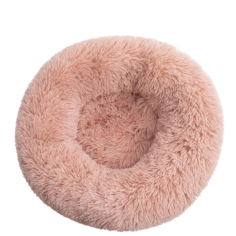 Round Pet Bed Super Soft Long Plush Winter Warm Sleeping