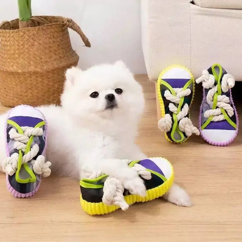 Dog Toy Shoes Cotton Rope Slippers Sound Making Built-in BB Airbag Round Ball Bell