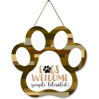 Dog Welcome Sign Wooden Plaque Hanging Paw
