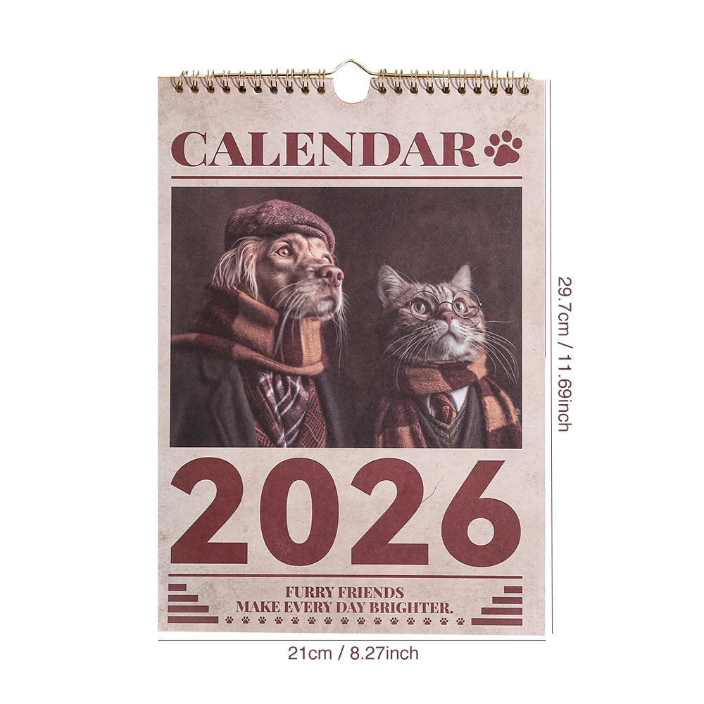 2026 A4 Wall Calendar Cats Dogs Monthly Calendar
