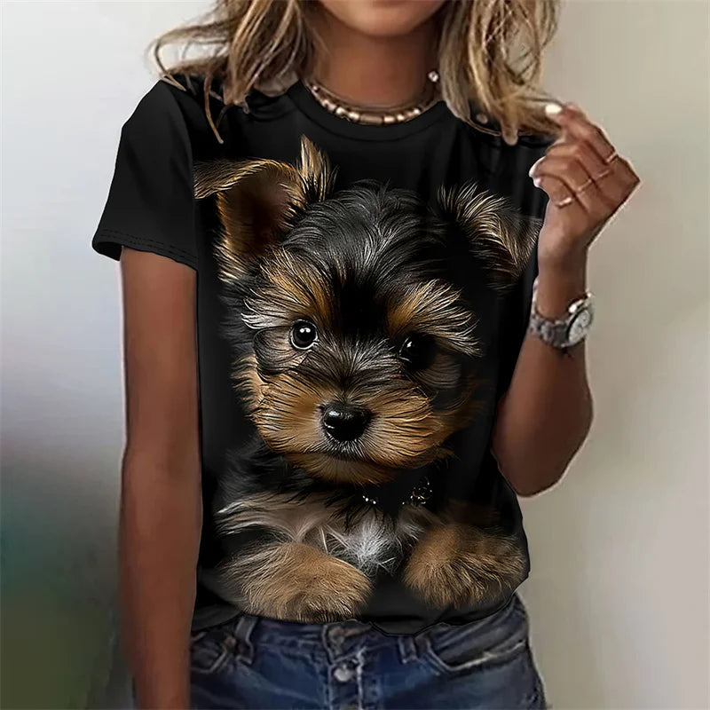 3D Printed Kawaii Cat Dog T-Shirt For Women Funny Animal Graphic Tees Summer Casual