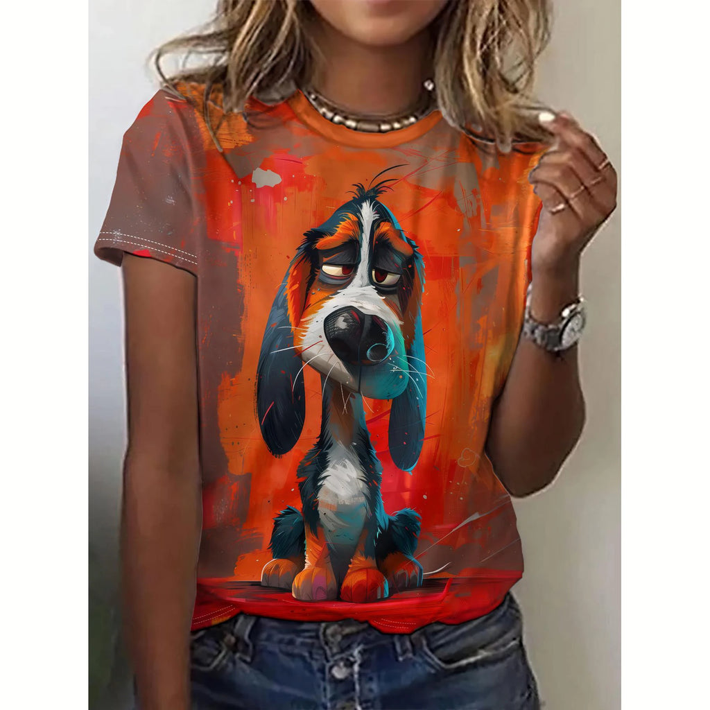 Summer Women's T Shirt Dog Print Casual Short Sleeve 3d Fashion Streetwear Crew Neck