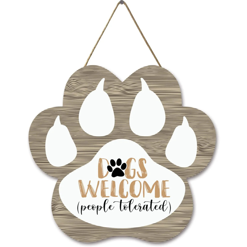 Dog Welcome Sign Wooden Plaque Hanging Paw