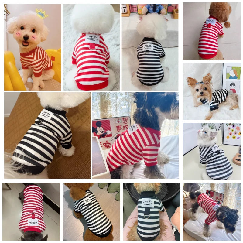 Small Dogs Striped Hoodies Autumn Winter Jacket Pet Pullover