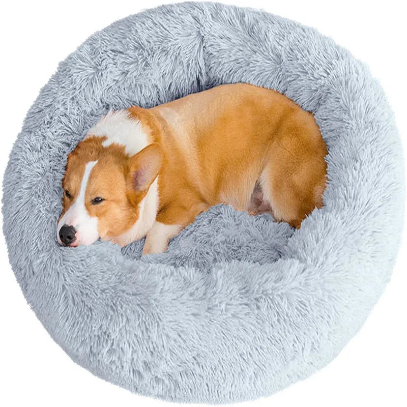 Round Pet Bed Super Soft Long Plush Winter Warm Sleeping