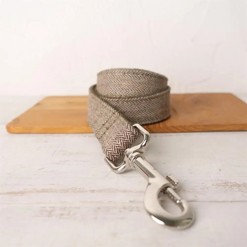 Personalized Dog Collar with Free Engraving, Matching Pet Leash, Metal Buckle, Light Brown