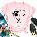 Colorful Heart Dog Paw Print T-shirt Summer Short Sleeve Tee