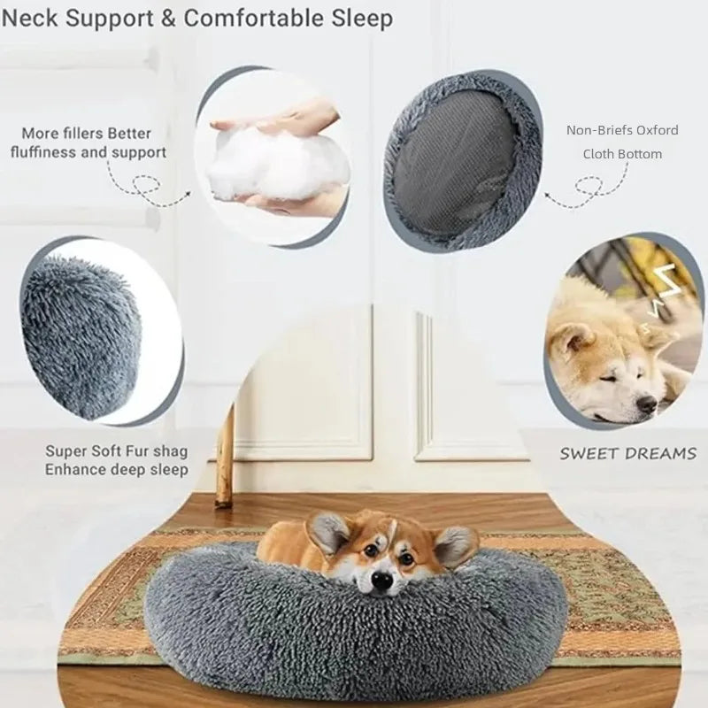 40-90cm Round Pet Bed Super Soft Plush Winter Warm Sleeping