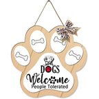 Dog Welcome Sign Wooden Plaque Hanging Paw