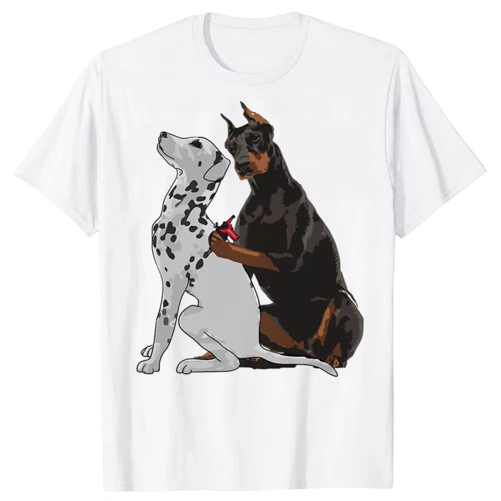 Funny Cute Doberman Tattooing Dalmatian Dog T Shirts Short Sleeve