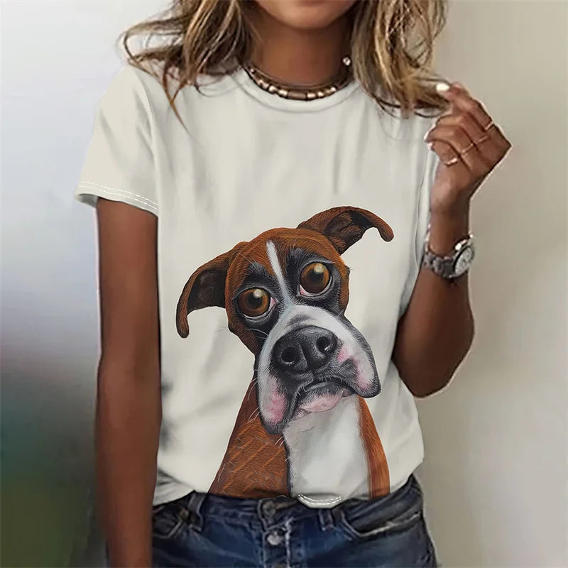 3D Printed Kawaii Cat Dog T-Shirt For Women Funny Animal Graphic Tees Summer Casual