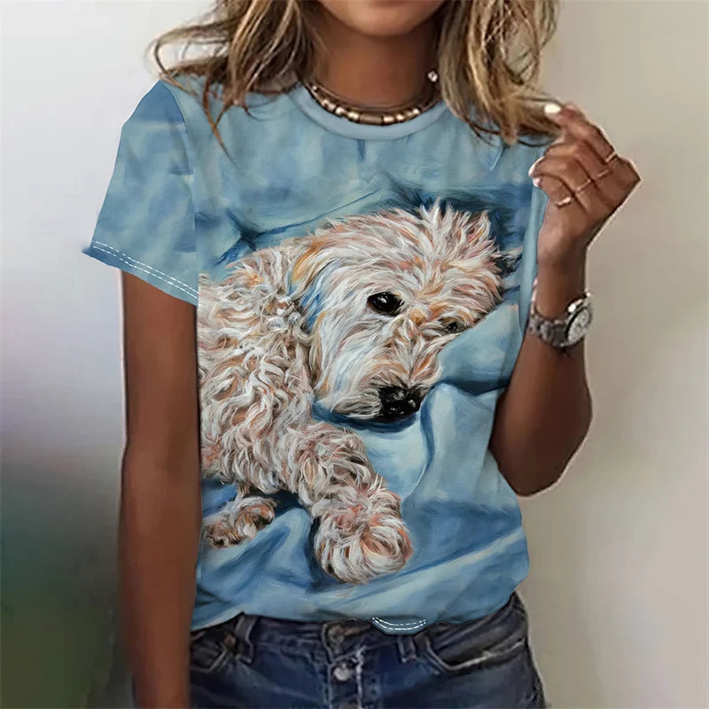 3D Printed Kawaii Cat Dog T-Shirt For Women Funny Animal Graphic Tees Summer Casual
