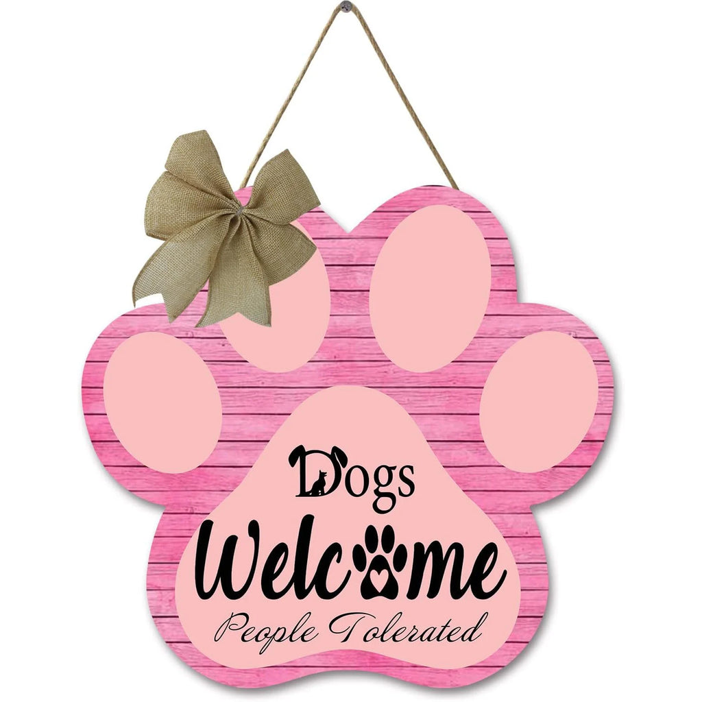 Dog Welcome Sign Wooden Plaque Hanging Paw