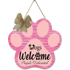 Dog Welcome Sign Wooden Plaque Hanging Paw