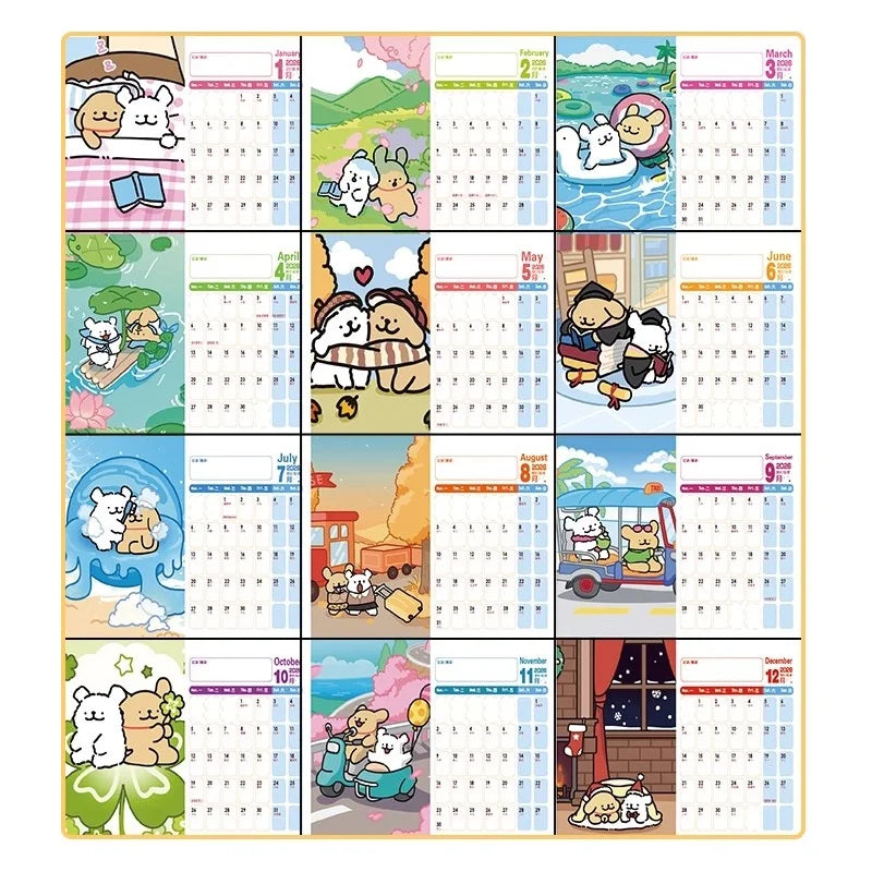 2026 Year Line Puppy Maltese Calendar - Adorable Cartoon Dog Desk Calendars