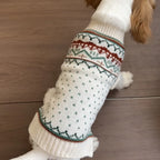 Christmas Dog Sweater, Winter Warm Beige Green Stripe Knitted Pet Clothes for Small Medium Puppy, Xmas New Year Party Wear