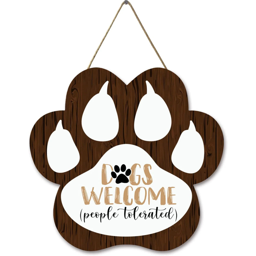 Dog Welcome Sign Wooden Plaque Hanging Paw