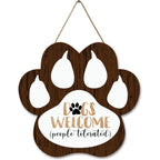 Dog Welcome Sign Wooden Plaque Hanging Paw