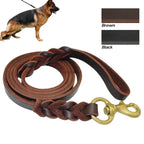 Genuine Leather Leash Braided Pet Walking Training Leads Brown Black Colors