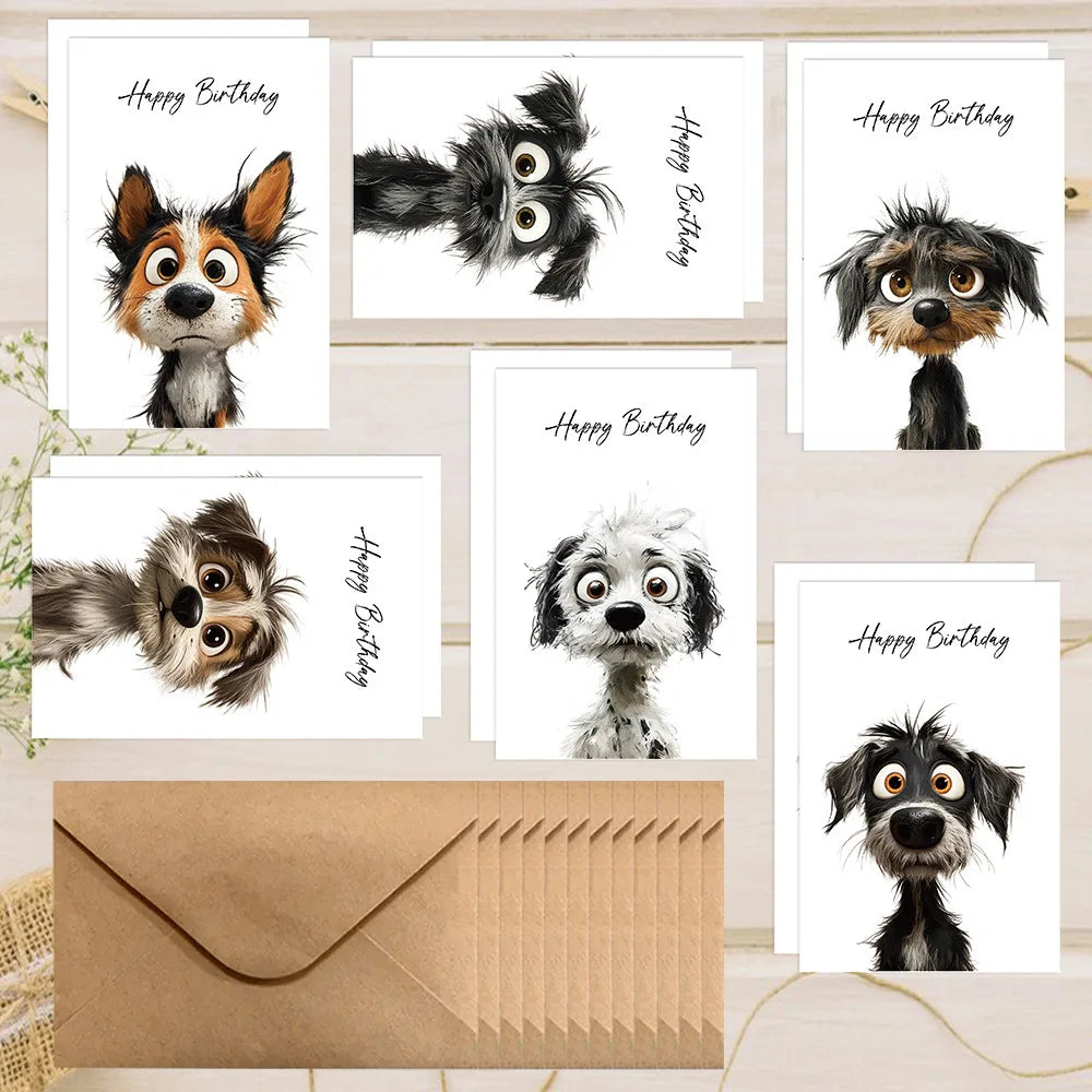 12-Pack Assorted Dog Birthday Greeting Cards with Envelopes