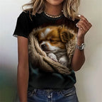 3D Printed Kawaii Cat Dog T-Shirt For Women Funny Animal Graphic Tees Summer Casual