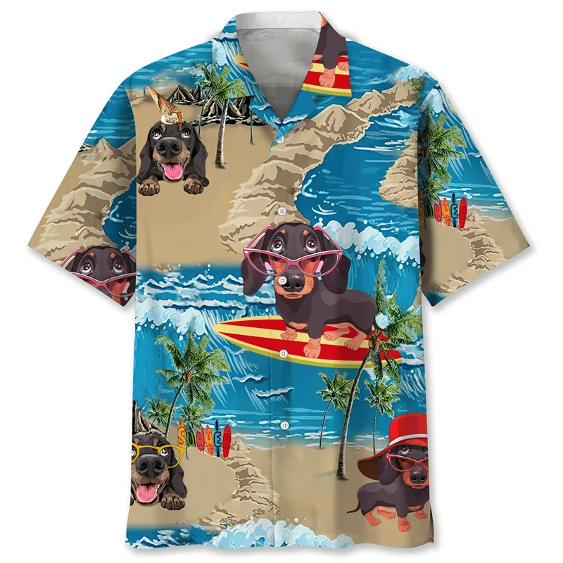 Cartoon Dachshund Dog 3d Printed Shirt Animal Pets Graphics Short Sleeves