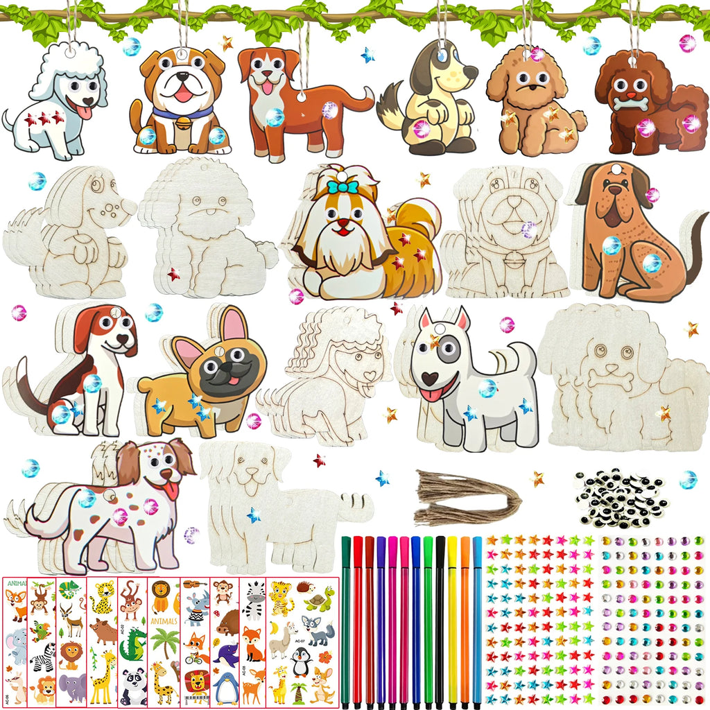 24 unpainted wooden dogs, DIY crafts