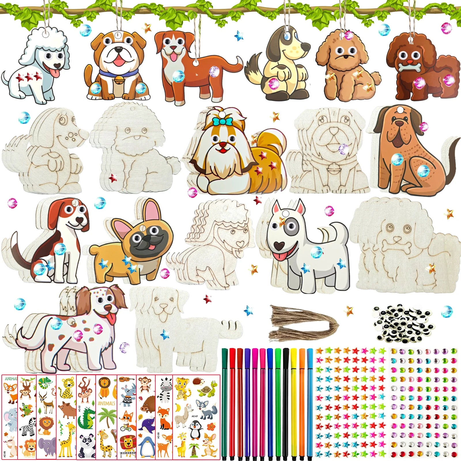 24 unpainted wooden dogs, DIY crafts