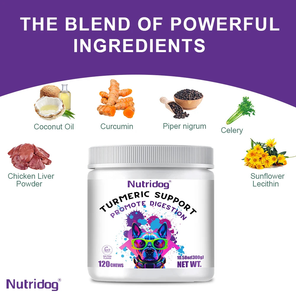 Turmeric Chews For Dog - Joint care contains glucosamine&chondroitin - Digestive support-120 soft chews
