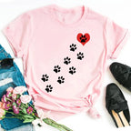 Colorful Heart Dog Paw Print T-shirt Summer Short Sleeve Tee