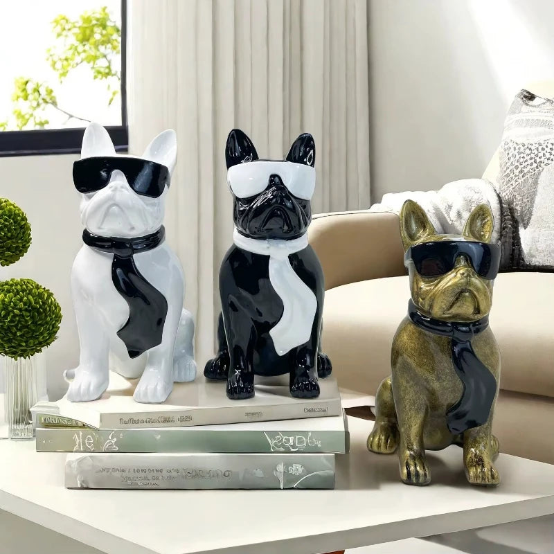 Resin Dog Statues with Sunglasses Cute Animals Figurines Desktop Sculptures