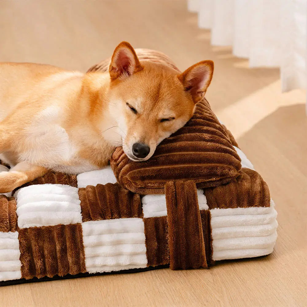 Handmade Plush Square Orthopedic Support with Pillow Warm and Soft Dog bed