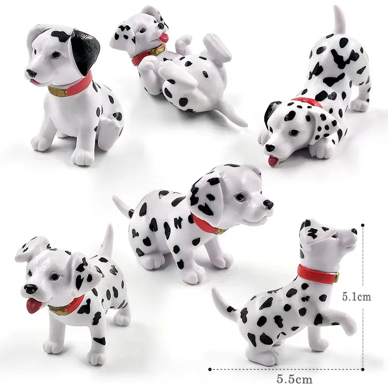 6pcs Dalmatian Puppy Spot Dog Figurine Cartoon Animal Home Decor Miniature Decoration
