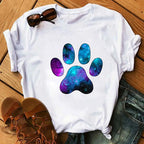 Colorful Heart Dog Paw Print T-shirt Summer Short Sleeve Tee