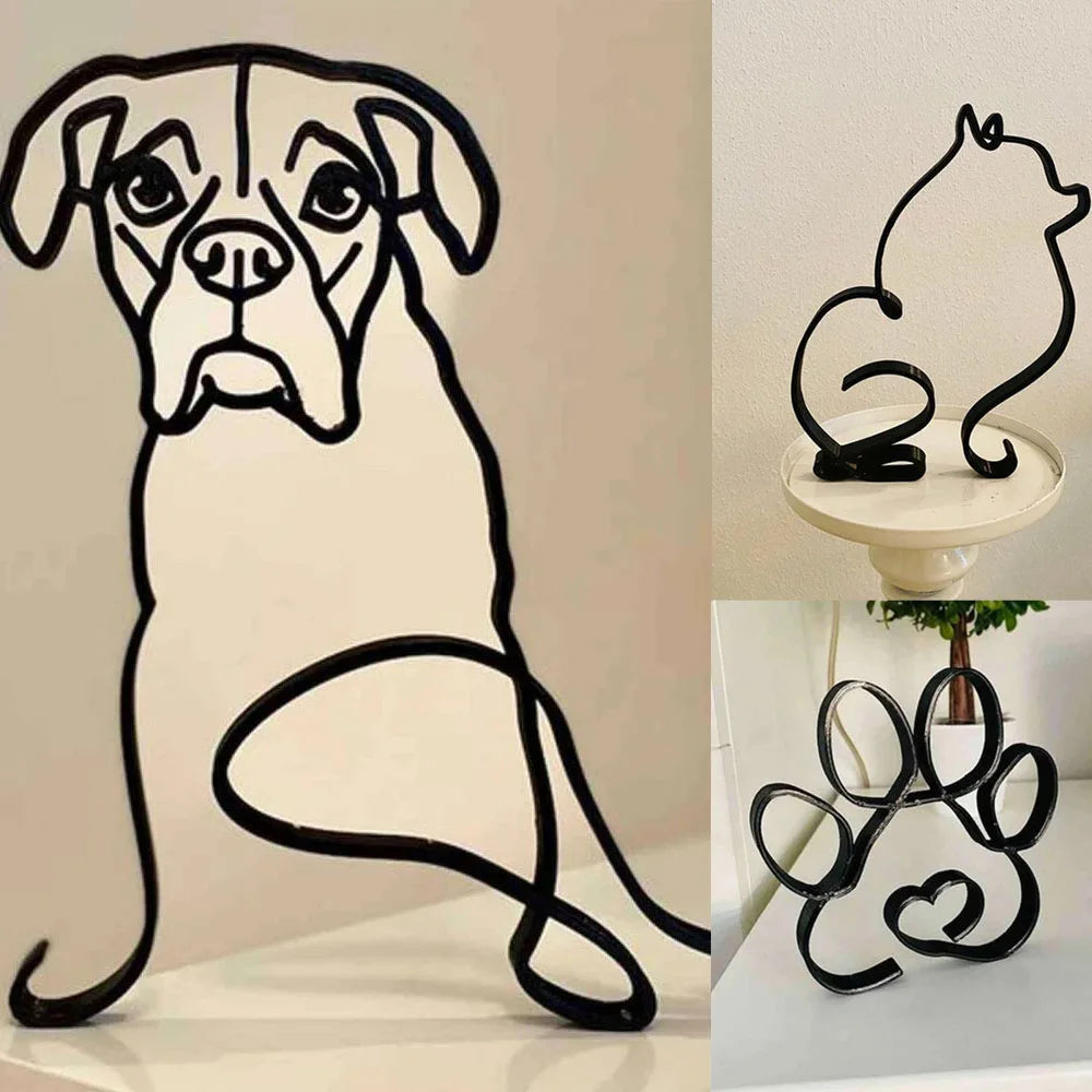 Art Sculpture Metal Dog Abstract Wall Figurines for Office Desktop Home