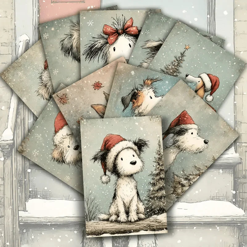 20pcs Retro Cute Dog Christmas Postcards Classic Illustration