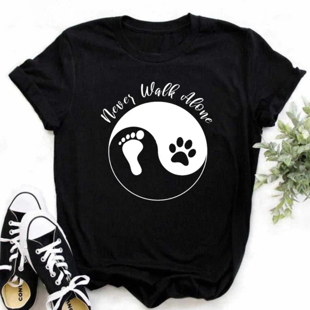 Human Foot Dog Paws Printed T-Shirt Funny Loose Casual Pet Owner Clothes
