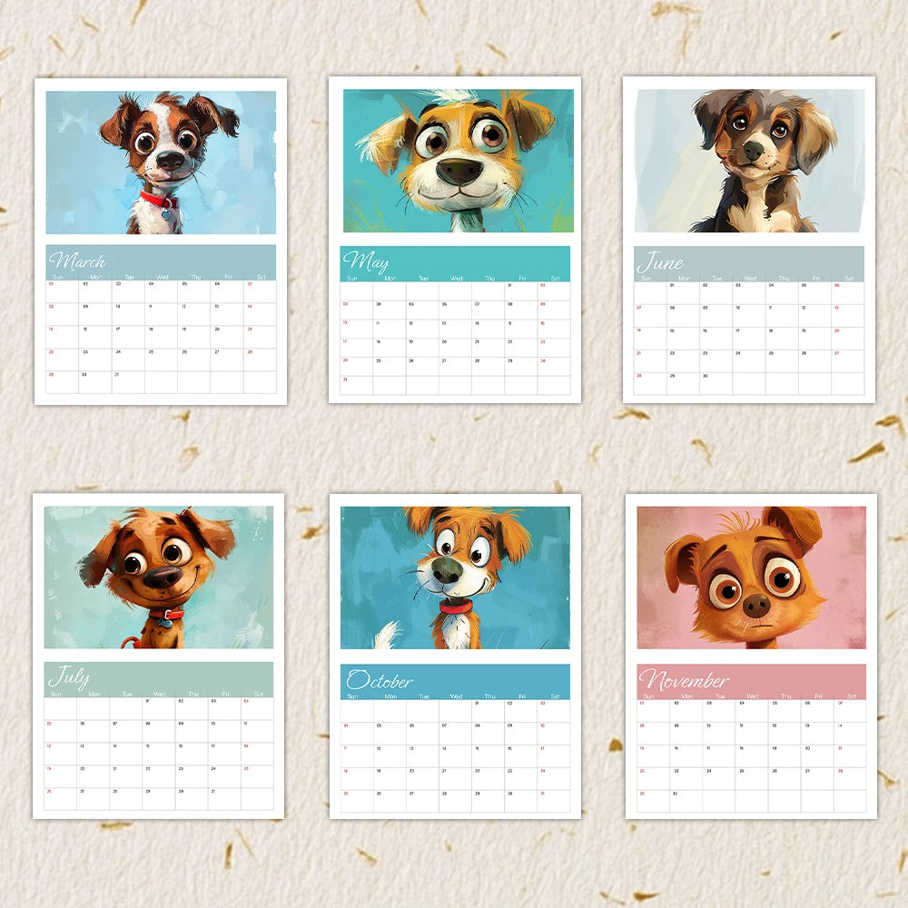 1pc, 2026 Doodle Puppy Calendar - Cute Dog, 12 different designs