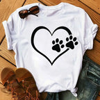 Colorful Heart Dog Paw Print T-shirt Summer Short Sleeve Tee